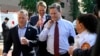 U.S. Representatives Josh Gottheimer, Jim Himes and Donald Norcross arrive at Democratic National Committee headquarters to discuss the 2024 election and President Joe Biden's candidacy, July 9, 2024, in Washington. Six of 213 House Democrats have said Biden should drop his bid.