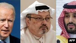 Foto kombinasi Presiden AS Joe Biden, mendiang Jamal Khasoggi, dan Putra Mahkota Arab Saudi Mohammed bin Salman, 26 Februari 2021.