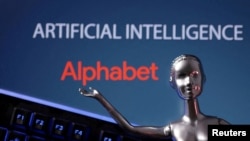 FILE - Alphabet logo and AI Artificial Intelligence words are seen in this illustration taken, May 4, 2023. 