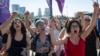 Outside an Istanbul courthouse, supporters of We Will Stop Femicide Platform react after the rejection of a case seeking to ban the women's rights group, Sept. 13, 2023. Turkey ranks among the world's worst countries for violence against women. 