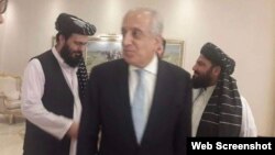 Utusan Khusus Amerika untuk Afghanistan Zalmay Khalilzad usai melakukan pembicaraan dengan Taliban di Doha, Qatar. 