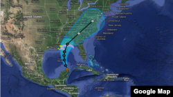 Trayectoria esperada de la tormenta Karen que podría convertirse en huracán este viernes.