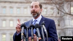 FILE - U.S. Health and Human Services Secretary Alex Azar speaks to reporters in Washington, Feb. 28, 2020.