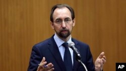 FILE - U.N. High Commissioner for Human Rights Zeid Ra’ad Al Hussein says all discussions of migration policy are grounded in the need to protect the human rights of all migrants. 