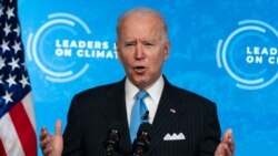 조 바이든 미국 대통령이 지난 4월 백악관에서 화상으로 진행된 기후정상회의에서 연설하고 있다. (자료사진)