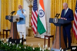 PM India Narendra Modi berbicara dalam konferensi pers bersama Presiden Joe Biden di Gedung Putih, Kamis 22 Juni 2023.