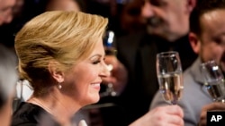 Bà Kolinda Grabar-Kitarivic mừng chiến thắng trong cuộc bầu cử tổng thống, Zagreb, Croatia 11/1/15