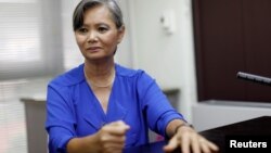 Mu Sochua, Deputy President of the Cambodia National Rescue Party (CNRP) listens during an interview with Reuters at an undisclosed location, Oct. 4, 2017. 