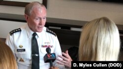 Army Gen. Martin Dempsey, the Chairman of the Joint Chiefs of Staff, in an interview with VOA’s Carla Babb in Berlin, Germany, Sept. 10, 2015.