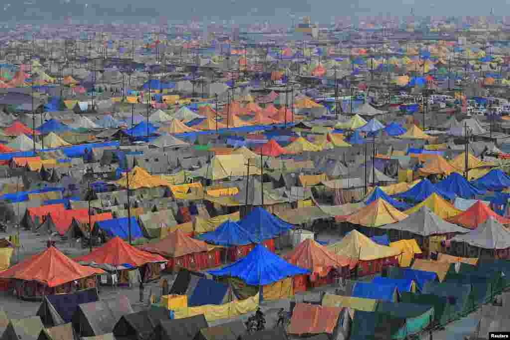 A general view of a giant tent city built for pilgrims attending the Magh Mela, a month-long Hindu festival, in Allahabad, India.