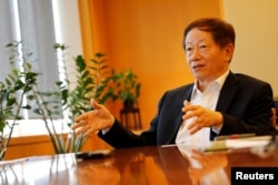 台灣半導體巨頭TSMC主席劉德音在接受採訪。（2018年8月31日）