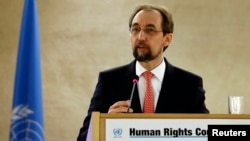 FILE - United Nations High Commissioner for Human Rights Zeid Ra'ad Al Hussein addresses a session of the Human Rights Council at the U.N. European headquarters in Geneva, Switzerland, Feb. 29, 2016.