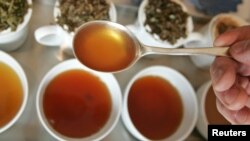 Tim Clifton, a tea broker and taster, samples different English grown and manufactured tea during a launch event at Kew Gardens in south west London.