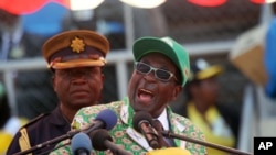 Zimbabwe President and Zanu-PF leader Robert Mugabe addresses party supporters at his last campaign rally in Harare, July, 28, 2013.