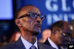 FILE - Rwandan President Paul Kagame attends session at the Clinton Global Initiative, New York, Sept. 22, 2014.