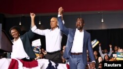 Former U.S. president Barack Obama attends a campaign rally for Senator Raphael Warnock, in Atlanta