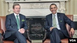 President Barack Obama during his meeting with Irish Prime Minister Enda Kenny in the Oval Office of the White House in Washington, March, 17, 2011