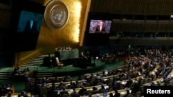 FILE - Brazilian President Michel Temer addresses the 72nd United Nations General Assembly at U.N. headquarters in New York, Sept. 19, 2017.