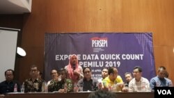 Persepi dalam konferensi pers paparan data dan metologi Quick Count dalam Pemilu 2019, di Jakarta, Sabtu (20/4) (VOA/Ghita).
