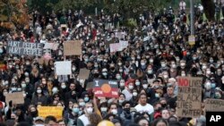 Thousands of protesters gather in Sydney, June 6, 2020, to support the movement of U.S. protests over the death of George Floyd.