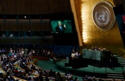 도널드 트럼프 미국 대통령이 지난 2017년 9월 뉴욕 유엔본부에서 열린 유엔총회에서 기조연설을 하고 있다.