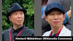 FILE - The "Gao Brothers" — Gao Zhen, left, and Gao Qiang — are photographed at the performance of their "Utopia of the Embrace" at Spikersuppa in Oslo, Norway, May 28, 2019. (Kimberli Mäkäräinen/Wikimedia Commons)