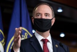 FILE - In this June 30, 2020 file photo, Rep. Adam Schiff, D-Calif., Chairman of the House Intelligence Committee, speaks during a news conference on Capitol Hill, after a meeting at the White House in Washington.