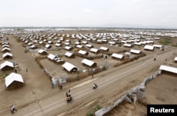FILE - An aerial view shows recently constructed houses at the Kakuma refugee camp in Turkana District, northwest of Kenya's capital Nairobi, June 20, 2015.