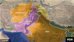 Une carte du Pakistan, de l'Afghanistan et de l'Inde dont son État du Jammu-et-Cachemire