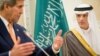 نشست خبری مشترک جان کری وزیر خارجه ایالات متحده (چپ) و عادل الجبیر همتای سعودی او در ریاض - ۱۷ اردیبهشت ۱۳۹۴ 