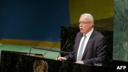 Le ministre palestinien des Affaires étrangères Riyad al-Malki à la tribune de l'ONU, le 21 décembre 2017.