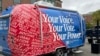 FILE - A 5.8-meter Airstream Caravel on loan to the League of Women Voters of Ohio visits the main campus of the Ohio State University in Columbus, Ohio, Sept. 26, 2024, as the group works to register and engage student voters. 