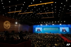 Chinese President Xi Jinping delivers his speech at the opening ceremony of the second Belt and Road Forum, in Beijing, April 26, 2019.