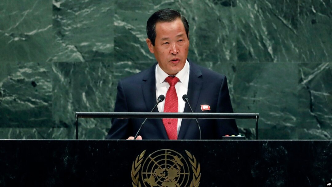 Kim Song, chair of the delegation of North Korea, addresses the 74th session of the United Nations General Assembly, Sept. 30, 2019. 