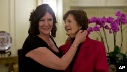 Philomena Lee, right, and her daughter Jane Libberton in Rome on Feb. 6, 2014, a day after meeting with Pope Francis.