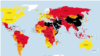 ایران و چند کشور دیگر به خاطر پائین بودن آزادی رسانه‌ها، در این نقشه به رنگ سیاه مشخص شده‌اند. عکس از: www.rsf.org