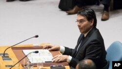 FILE - Israel's U.N. Ambassador Danny Danon speaks during a Security Council meet, June 1, 2018 at United Nations.