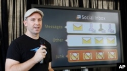 FILE - Andrew Bosworth, then a Facebook engineer, talks about the Facebook messaging service, in San Francisco, Nov. 15, 2010. Now a Facebook vice president, he said in an internal memo in 2016 that the social media company needed to pursue adding users above all else, BuzzFeed News has reported.