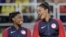FILE - In this Aug. 9, 2016, file photo, U.S. gymnasts and gold medallists, Simone Biles, left and Gabrielle Douglas celebrate on the podium during the medal ceremony for the artistic gymnastics women's team at the 2016 Summer Olympics in Rio de…