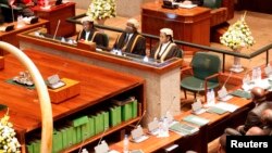 FILE - The presidium of the Zambian parliament in Lusaka is seen in a Feb. 24, 2012, photo.