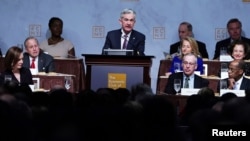 Federal Reserve Chairman Jerome Powell speaks at the Economic Club of New York's luncheon in the Manhattan borough of New York City, New York, U.S., Nov. 28, 2018.