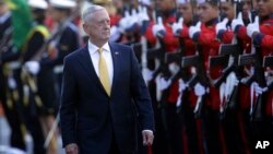 U.S. Secretary of Defense Jim Mattis receives military honors before his meeting with Brazil's defense minister, in Brasilia, Brazil, Aug. 13, 2018. Mattis has spent six days visiting South American countries, including Brazil, Argentina, Chile and Colombia.