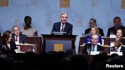 Le président de la Réserve fédérale, Jerome Powell, lors du déjeuner du Club Economique de New York, à Manhattan, le 28 novembre 2018.