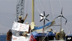 A boat with 9 Jewish activists aboard sets sail from Famagusta harbor in the Turkish-occupied north of ethnically divided Cyprus in a bid to breach the Israeli naval blockade of Gaza, 26 Sep 2010.