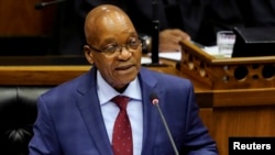 FILE - South African President Jacob Zuma delivers his State of the Nation address at Parliament in Cape Town, South Africa, June 17, 2014. 