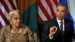 FILE - President Barack Obama and Liberian President Ellen Johnson Sirleaf participate in discussions at the White House in Washington about progress in West Africa against Ebola, April 15, 2015.