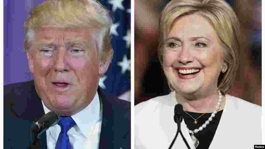 Le businessman Donald Trump et l&#39;ancienne Secrétaire d&#39;Etat Hillary Clinton, le 1 mars 2016.
