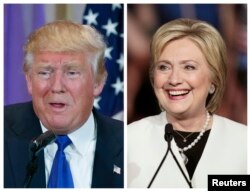组合图： 美国共和党总统候选人唐纳德·川普（左）在佛罗里达州棕榈滩； 民主党美国总统候选人希拉里·克林顿（右）在佛罗里达州迈阿密
