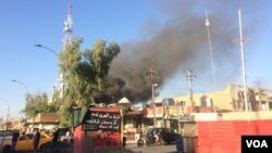 Incendie dans un bureau du parti politique du Kurdistan à Kirkouk, en Irak, le 17 octobre 2017. (H.Murdock / VOA)