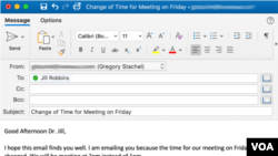 Sample Email with a Subject, Greeting, and Closing